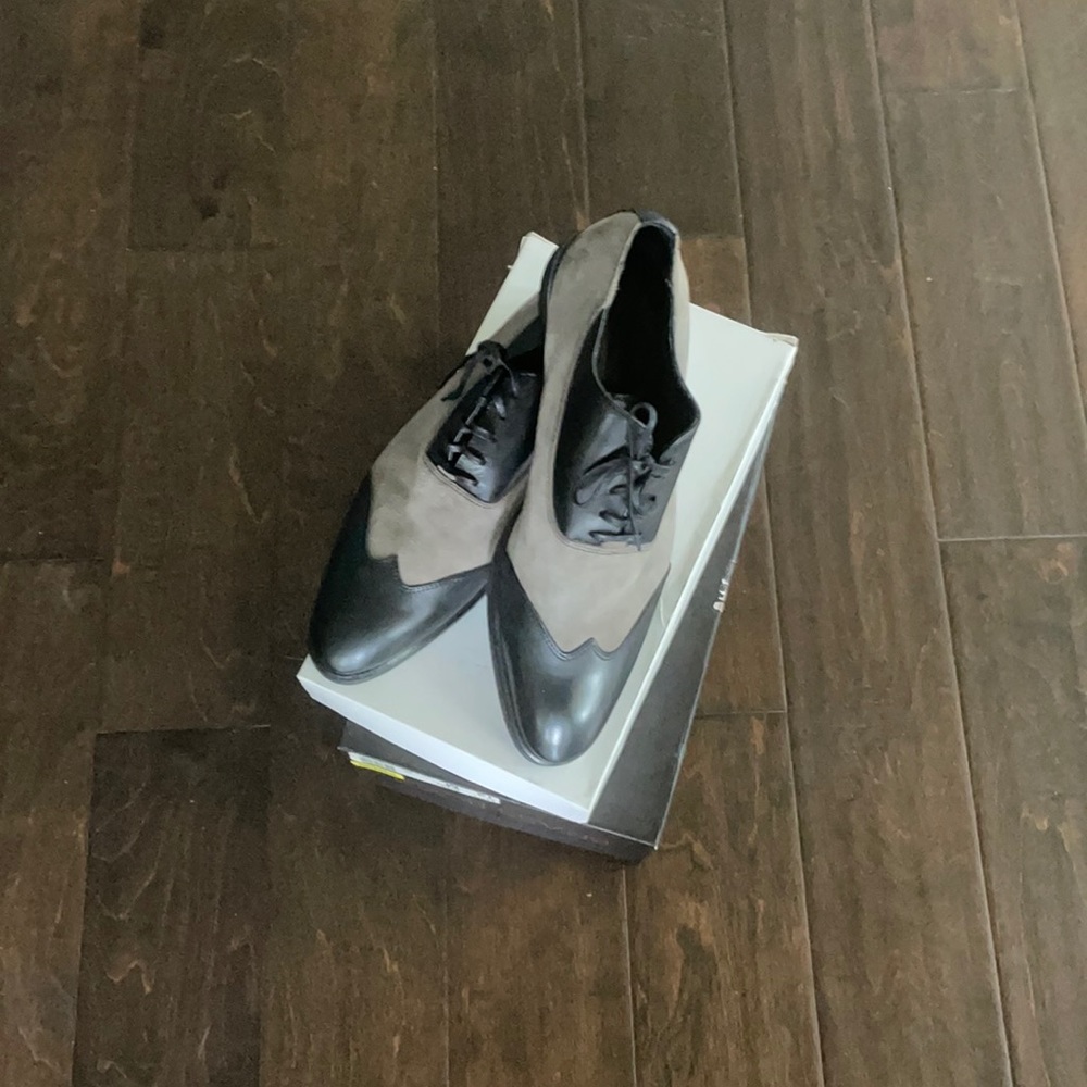 Black leather Gray suede two tone